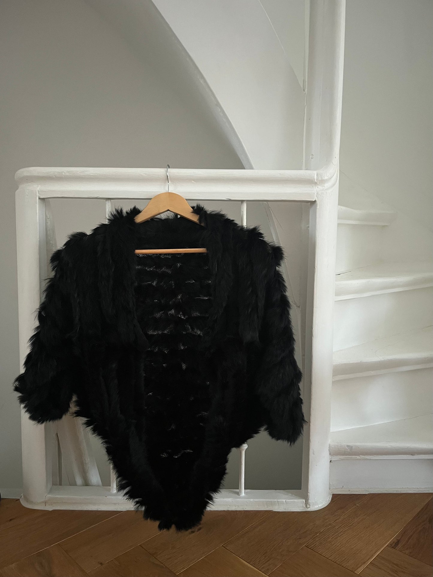 BLACK BOLERO WITH RABBIT FUR