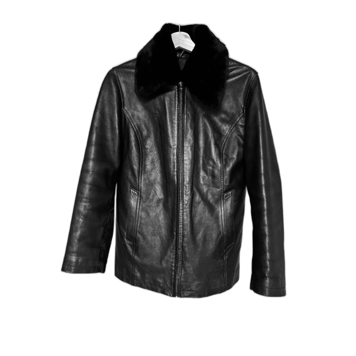 LEATHER JACKET WITH FAUX FUR COLLAR